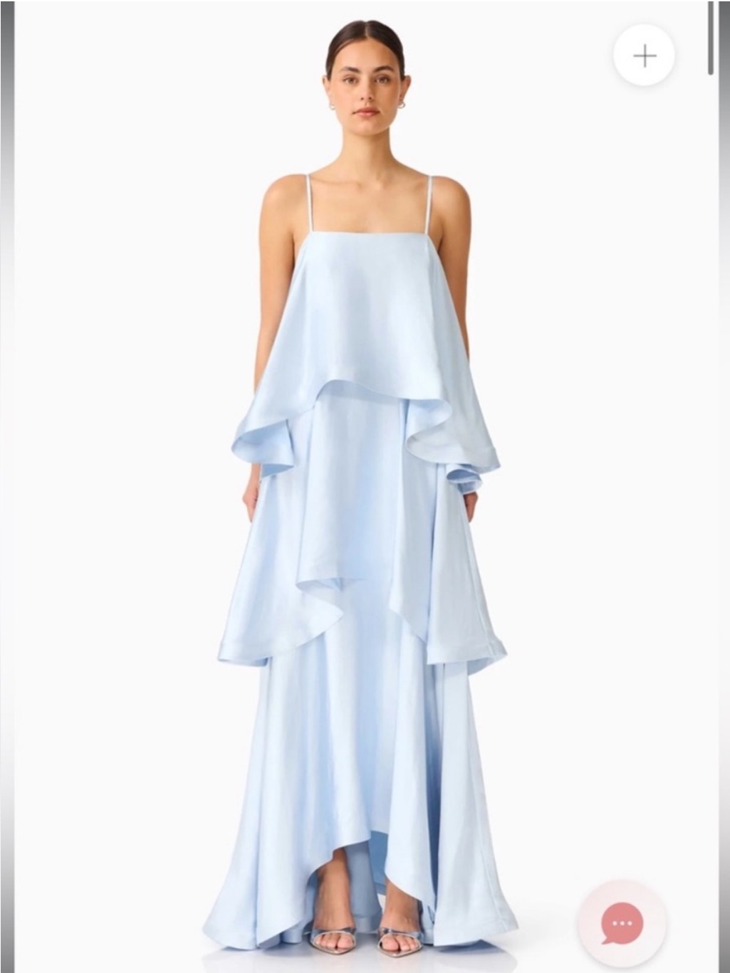 Elliatt Tilly Pale Blue Tiered Oversized Ruffle Flared Maxi Gown Dress Size Xs